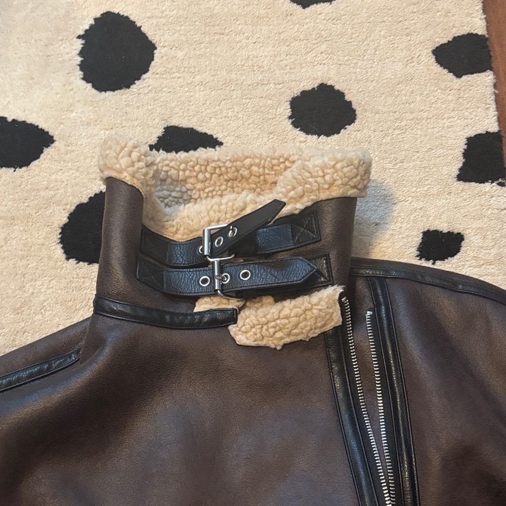 Zara brown Funnel Neck faux leather Jacket size small - Picture 5 of 5